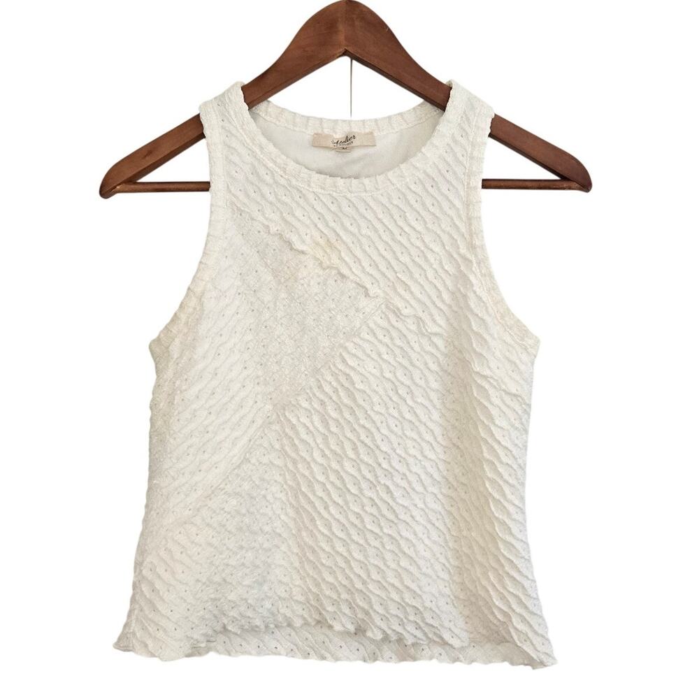 Atelier White Wavy Crinkle Textured Sleeveless Balletcore Cottagecore Top Medium